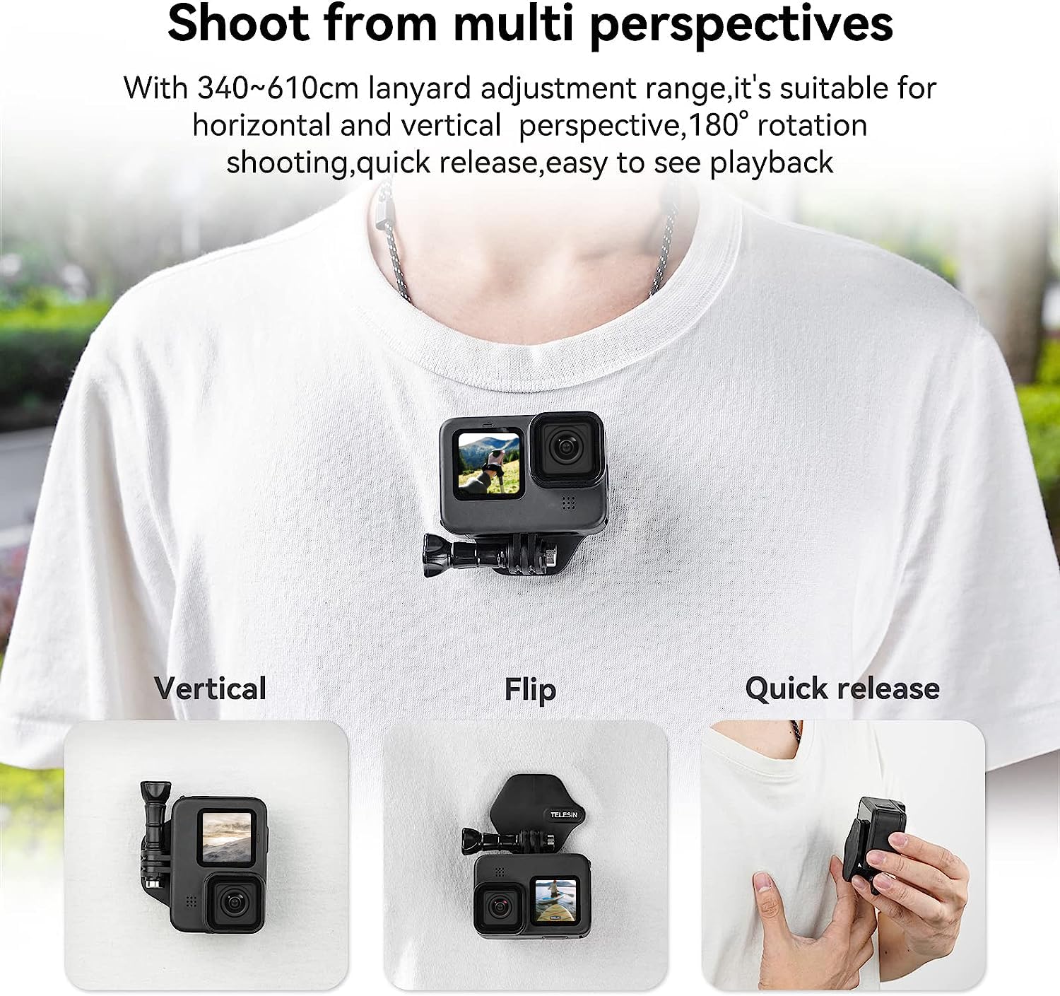 Telesin Magnetic Chest Mount With Neck Strap Holder + Magnet Quick Release Tripod Base For Gopro 12 11 10 Insta360 X3 Ace Dji Action Body Accessories